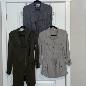 Collection of 3 Jack for BB Dakota Jackets.  Forest green, Steel Grey, and Taupe